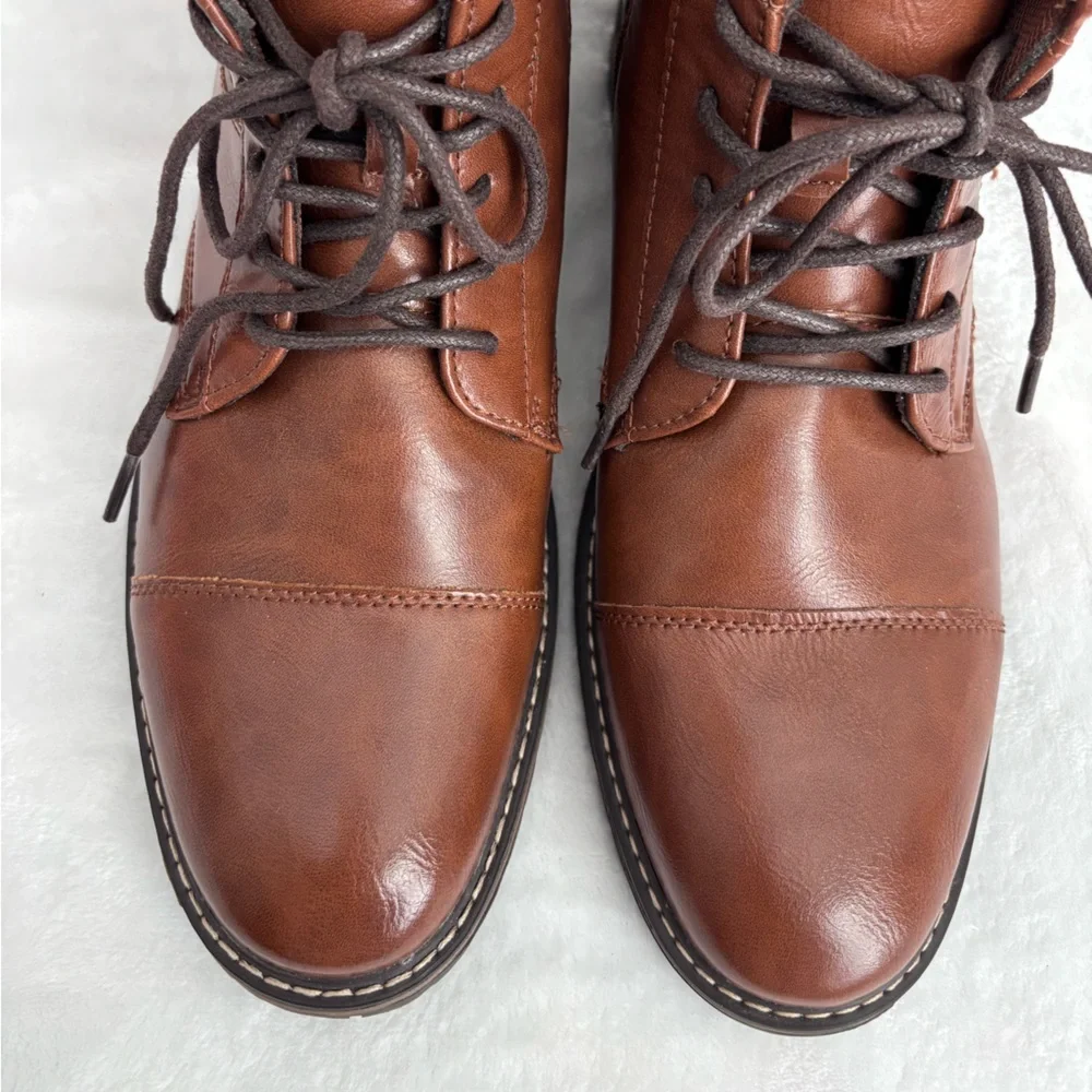 STEVE MADDEN Men's Brown Cap Toe Lace-Up Combat Ankle Boot--NEW--10.5